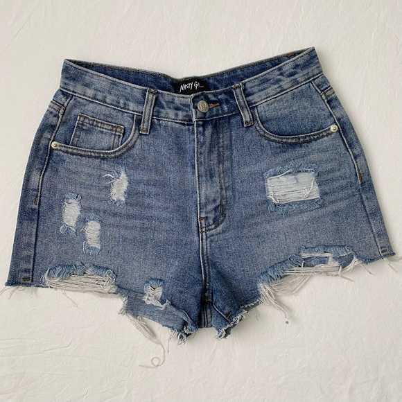 Nasty Gal High Waisted Distressed Denim Shorts - Picture 2 of 3
